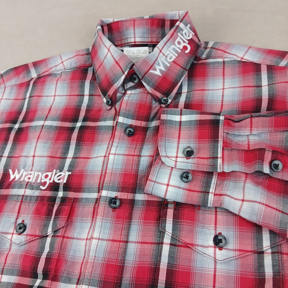 Wrangler Small Mens Shirt Embroidered Logo Western Cowboy Snap 20x27 Vintage